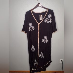 Lena Vie  Embroidered Dress Cover Up Robe XL Black Bohemian Festival Beach B3